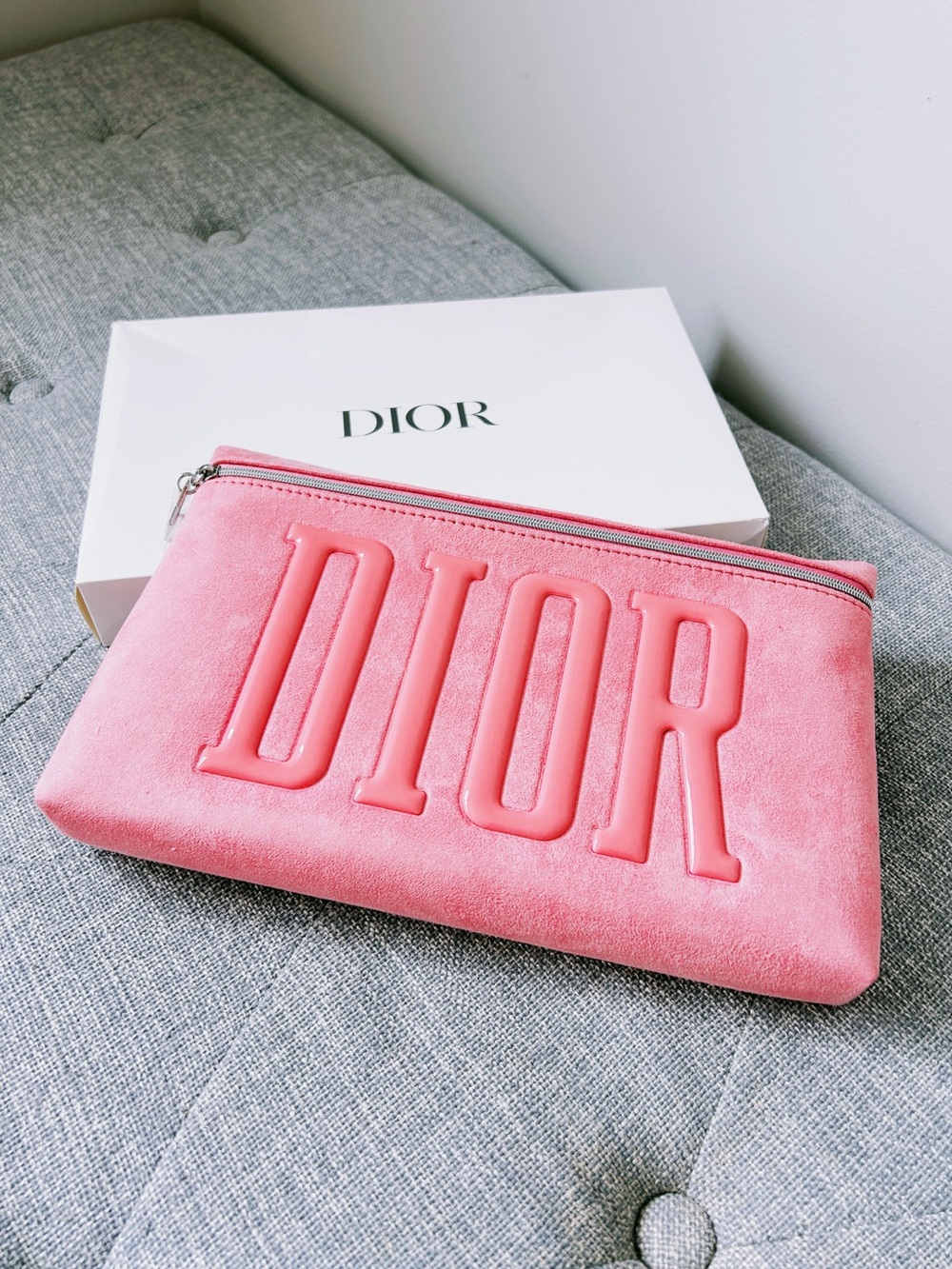 Dior beauty pink tweed pouch（large size)